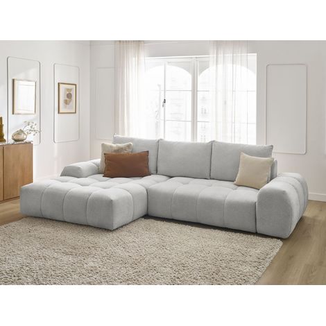 BOBOCHIC - Canapé d'angle convertible coffre EVEREST tissu chiné Angle gauche  Gris clair (1/5)