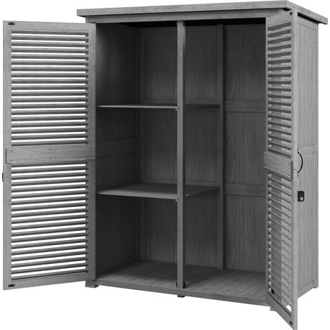 Abri de jardin 0,83 m² (127 x 65 x 168 cm) avec 2 portes sectionnelles, 2 étagères, 2 poignées et toit étanche gris.