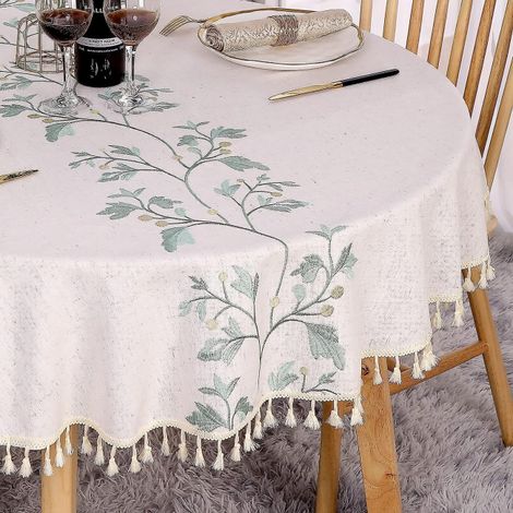 Runde Tischdecke 140 cm, Leinen & Baumwolle, fleckenabweisend, waschbar, Beige