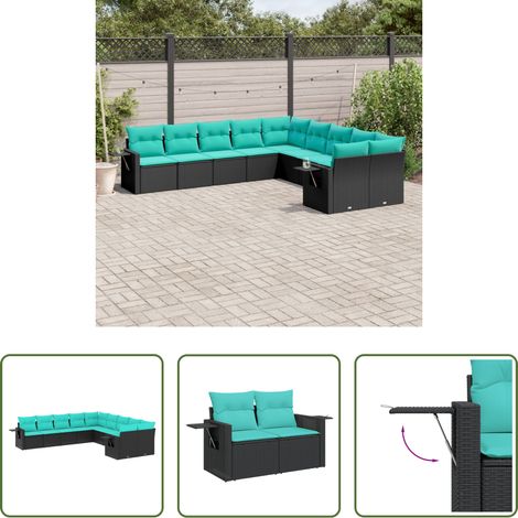 Gartenmöbel - 10-teiliges Gartensofa-Set mit Kissen, schwarzes Polyrattan (1/5)