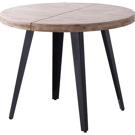 Pegane – Table à manger extensible ronde en bois de chêne miel – Pieds en métal noir – Longueur 140-180 cm – Profondeur 100 cm – Hauteur 76 cm (1/4)