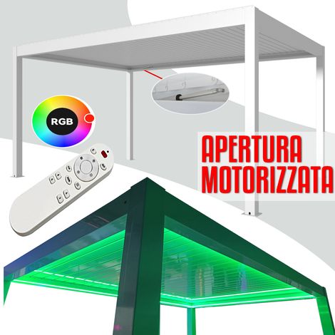 Pergola bioclimatica 6x4m apertura lamelle motorizzata con impianto led rgb - Bianco (1/5)
