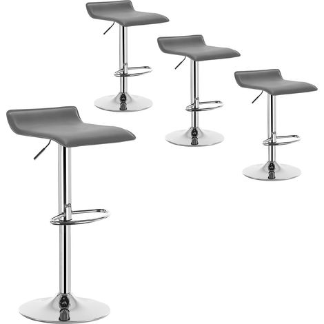WOLTU Juego de 4 taburetes de bar de piel sintética, taburetes de bar giratorios, altura ajustable, color gris