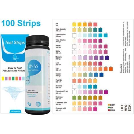 NALOOKAMIC Test eau potable,potable Kit de test d'eau,Lote de 100 Bandelettes d'analyse,16 in 1 bandelettes de test d'eau,Lot de Bandelette Piscine,qualité (1/3)