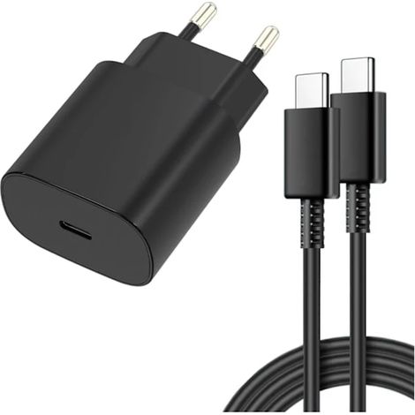 【HT】Lot de 2 chargeurs Samsung – Chargeur rapide + câble 20 W USB-C Blanc (25 W Noir) (1/5)
