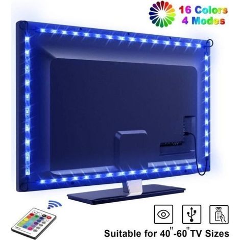 LED TV Lightstrip Etanche avec Télécommande, NetBoat Ruban LED RGB 5050 Alimenté par USB,2.2M Bande Lumineux 16 Couleurs 4 Modes