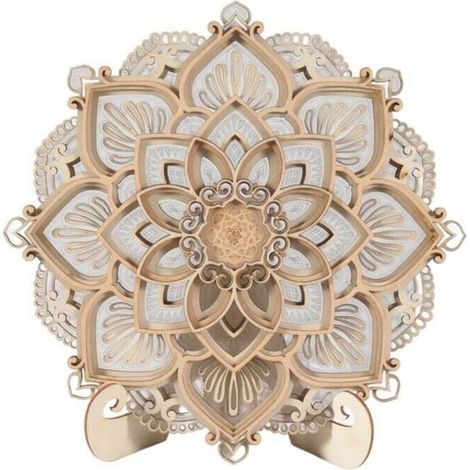 Lámpara de pared LED moderna con puertos USB, lámpara colgante decorativa de madera con diseño de mandala, MDF -Crezuo