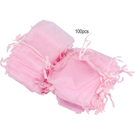 100 sachets en organza, cordon de serrage, fenêtre transparente, rangement bijoux, mariage (1/5)