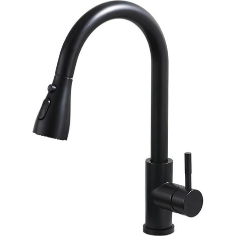 Robinet de cuisine Robinet d'évier de cuisine extractible avec 3 Modes, bec de sortie d'eau, Rotation à 360 degrés, robinet mitigeur d'eau de Bar de cuisine noir mat(Matte Black) (1/5)