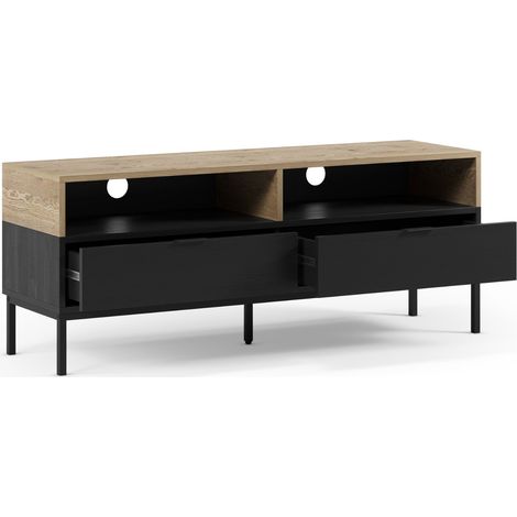 ELINE - Meuble TV 140cm -en mélamine - Noir (1/5)