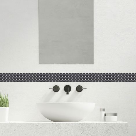 Frise adhésive autocollante 5 cm X 300 cm - Déco murale arboréa noir et blanc éventails - 150 cm (1/2)