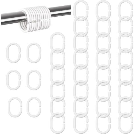 36 piezas de anillas para cortina de ducha, blancas, ganchos de plástico en forma de C para cortina de ducha, para baño, dormitorio, vestidor. (1/5)