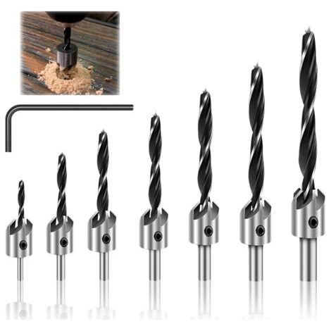 7-teiliges Holzbohrer-Set mit Tiefenanschlag 3、4、5、6、7、8、10mm, Bohrerset für Holzarbeiten, konisch mit Tiefenanschlag (1/5)