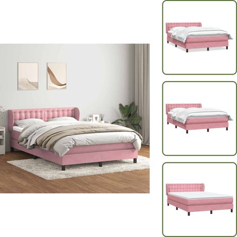 vidaXL Boxspringbett mit Matratze Rosa 140x220 cm Samt (1/5)