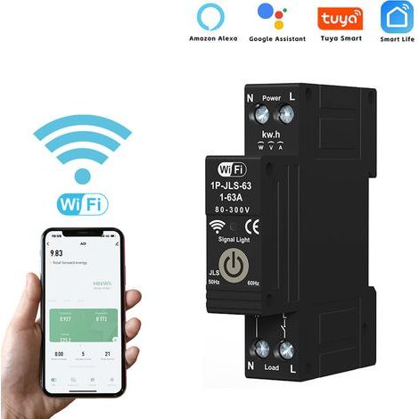 Interruttore intelligente WiFi 63A, interruttore automatico per guida DIN, controllo WiFi e remoto Tuya, protezione da sovraccarico (1/4)