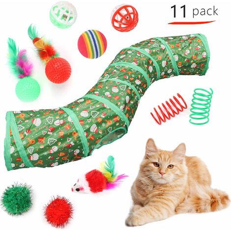 Tunnel Pour Chat - Tunnel Interactif De Noël Avec Boules Et Baguette Jouet - Pour Chats Intérieurs - 1 Pièce (1/5)