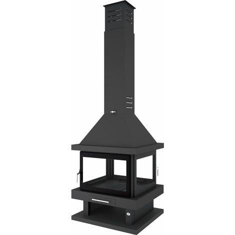 Fm Calefaccion – Cheminée à bois centrale 13,5kW – Double paroi acier 4mm – Vitrage vitrocéramique 750°C – Système double combustion