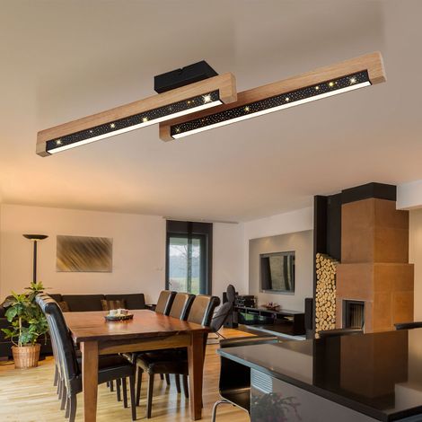 Deckenleuchte Deckenlampe Holzlampe Esszimmerleuchte Wohnzimmerlampe Schlafzimmerleuchte, Metall Holz Alu Kunststoff schwarz braun, Sterneneffekt, 1x LED 12W 300Lm 3000K warmweiß, L 70 cm