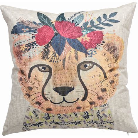 Housse De Coussin En Lin Motif Léopard 45x45cm Décoration Salon Chambre Voiture Lot De 1 (1/4)