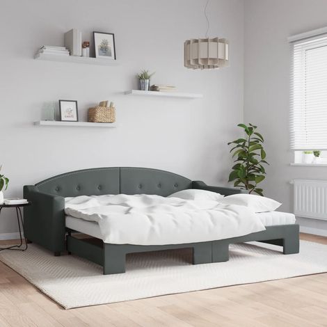 Daybed with Trundle and Mattresses Dark Grey 90x190 cm Fabric vidaXL