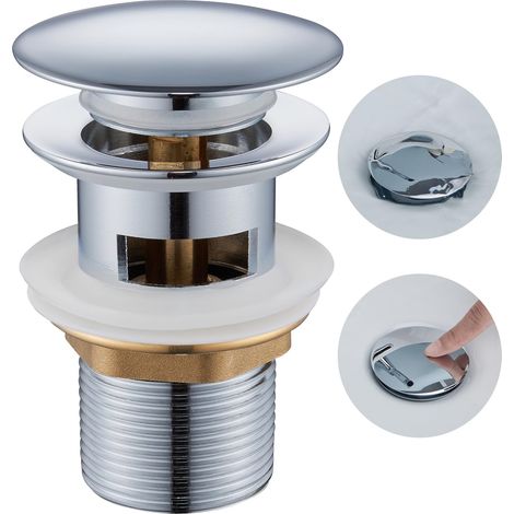 Bonde Lavabo Salle de Bain, Bouchon avec Trop Plein Chromé Universelle Standard-G 1 ¼, Vidage Salle de Bain, Bonde Clic Clac Anti-colmatage, Kit de Vidage de Lavabo, Argent (1/5)