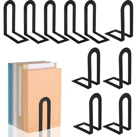 Set mit 10 oder 12 schwarzen Metall-Buchstützen, 14 x 9,5 x 5,7 cm (1/5)