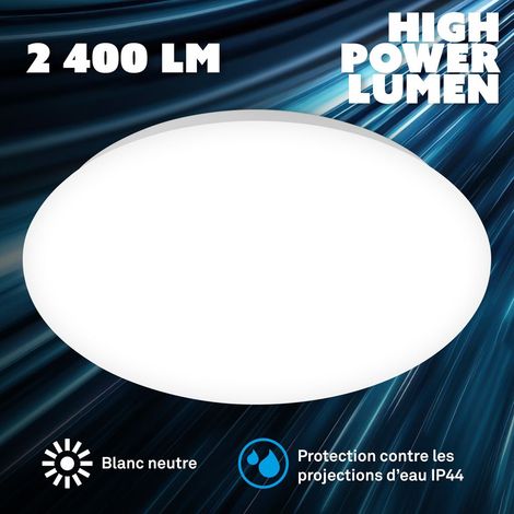 Briloner Plafonnier LED IP44 Ø28 x 6,5 cm rond 19 W 2400 lm 4000 K blanc neutre - Lampe de plafond pour salle de bains pièces humides bureau (1/5)