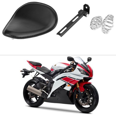 Selle solo moto cuir noir 3" avec support acier et 2 ressorts 31x25cm pour Chopper Bobber Custom (1/5)