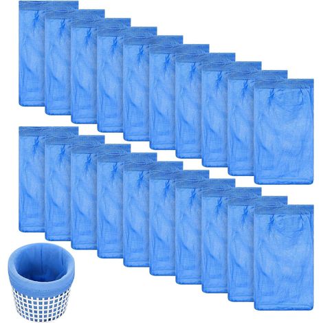 20 Pcs Chaussette Piscine, Chaussettes Piscines, Chaussette Panier pour Skimmer pour Piscine, Chaussette en Nylon à Mailles Fines pour piscines, retiennent débris et Feuilles (Bleues) (1/5)