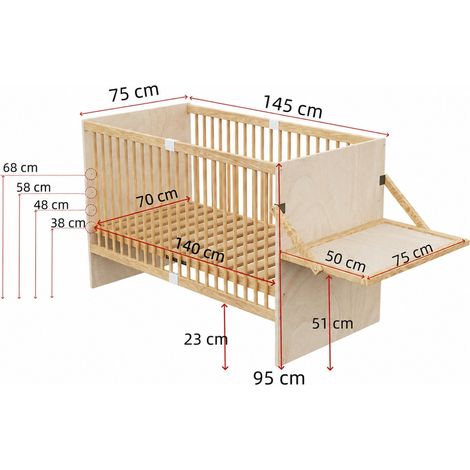 Babybett 140 x 70 cm Naturholz mit klappbarem Wickeltisch, ohne Matratze – MEUBLIV (1/5)