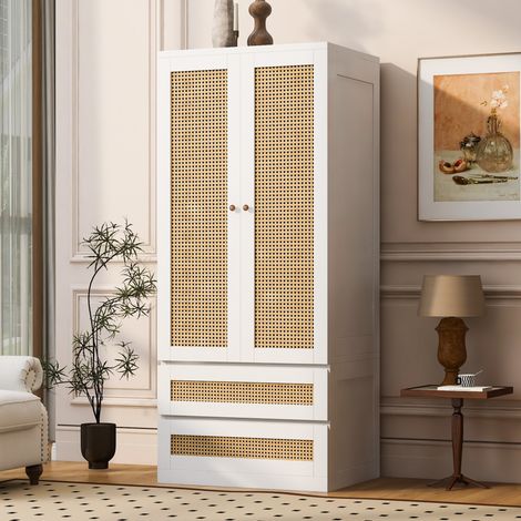 Armario, 70x55x170 cm, blanco, 2 puertas, 2 cajones y gran compartimento (1/5)