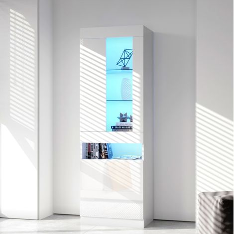 Vetrina 50x40x180 cm bianco in truciolare con LED USB e finitura lucida (1/5)