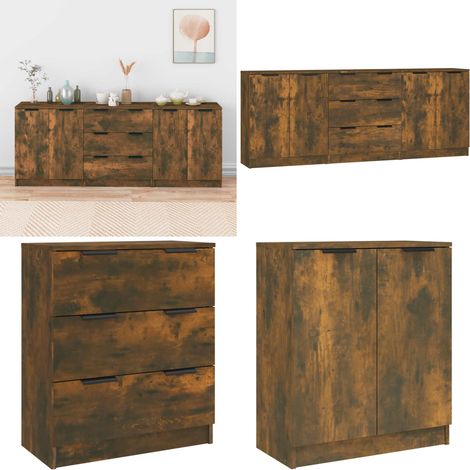 3-tlg. Sideboard Räuchereiche Holzwerkstoff - Sideboard - Wohnwand - Regal - Wohnzimmermöbel - Holzmöbel - Home & Living (1/5)