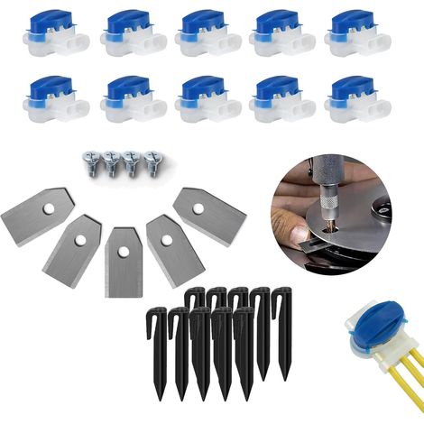 Lot de 10 Connecteurs de Câble Remplis des Résines pour Robot Tondeuse Automower, avec 30 Lames de Gazon pour Husqvarna, 50 Clous de Sol et Vis pour Autres Tondeuses Robotiques (1/5)