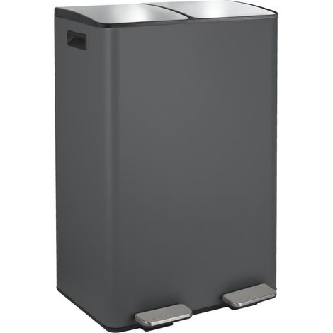 Spirella – Poubelle d'extérieur tri sélectif 60L – Acier gris mat – 2 conteneurs amovibles 30L – Couvercle soft-close pour odeurs
