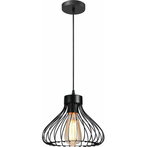 Lámpara colgante industrial, lámpara de techo tipo araña, pantalla metálica vintage en forma de jaula para cocina, comedor, sala de estar, dormitorio, bar, pasillo, restaurante, 23 cm, negra con casqu