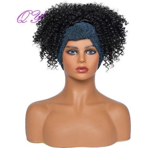 Perruques QY Hair Big Afro Kinky Curly avec bandeau pour femmes, perruques en cheveux synthétiques, style turban.