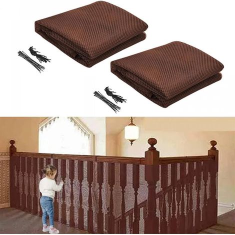 Filet de sécurité pour escaliers, filet de sécurité pour balcon, filet de protection - Marron - 79 cm x 2 m - 2 pièces (1/5)