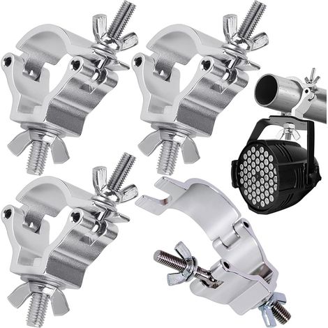Ganci di fissaggio per illuminazione da palcoscenico, 4 pezzi in lega di alluminio con clip a O, gancio semiconico, attacco luce fisso per traliccio, 30-35 mm, carico massimo 100 kg (gancio argento)