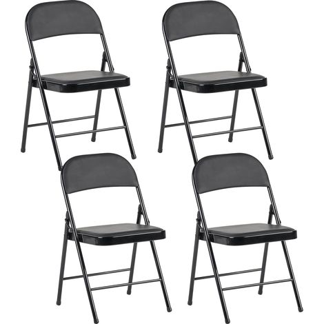 Set of 4 Folding Chairs Black Metal Frame Padded PU Fabric Seat and Backrest Fold Out Seats SHASTA