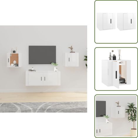The Living Store Mobili Porta TV a Parete 2 pz Bianco Lucido 40x34,5x40 cm - Mobili TV