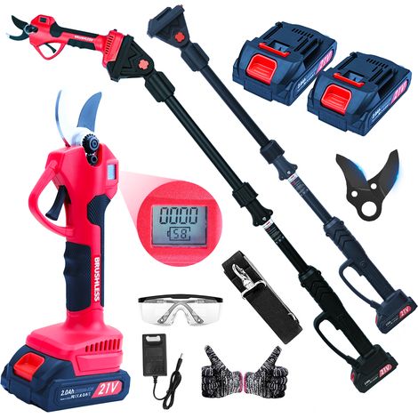 Sécateur électrique, 1360 kg, 3 modes de coupe (15/20/25 mm), rallonge télescopique de 228,6 cm, 2 batteries de 2000 mAh