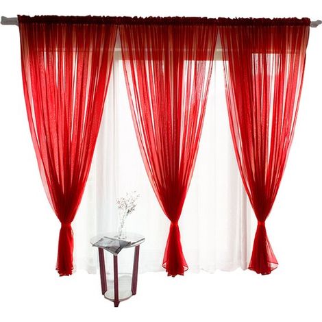 Rideaux transparents à deux panneaux pour le salon – bande plissée, ourlet lesté, tissu 100 % polyester, bordeaux, 100 x 270 cm