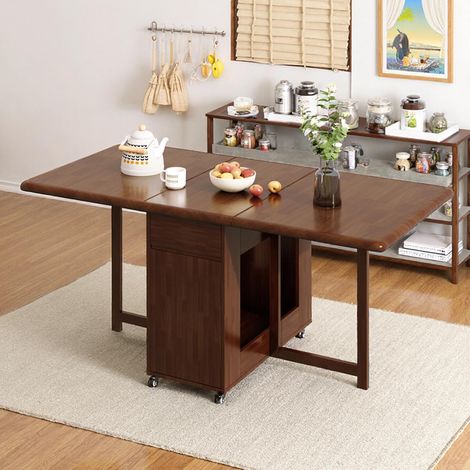 Klappbarer Esstisch aus massivem Holz, braun, nur Tisch,130cm (1/5)