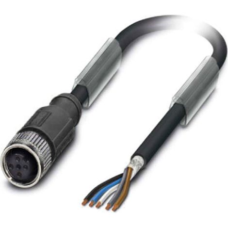 M12 Sensorleitung PUR 5-polig Buchse gerade geschirmt/schlepp. A-Kodierung, Länge 8,0 Meter schwarzgrau RAL 7021, Kabel Außendurchmesser 5,3mm - 1 Stück