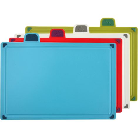 4 planches à découper en plastique, 30 cm × 22,3 cm, sans BPA, avec rainures latérales et pieds antidérapants (1/5)