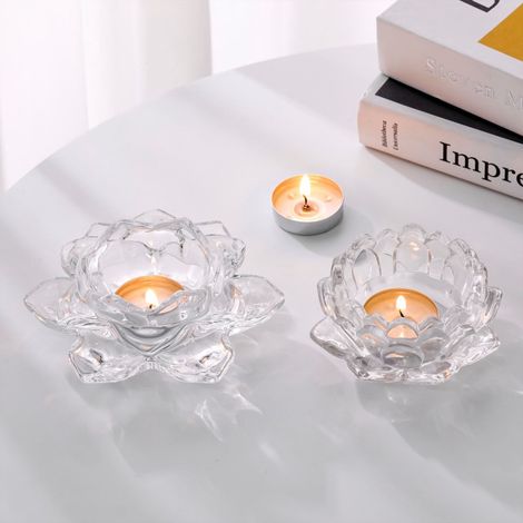 Support Pour Bougie - Verre Transparent - Design Lotus Cristal - Pour Bougies Pilier Et Théières - Décoration De Table De Mariage Ou De Noël - 1 Pièce (1/5)