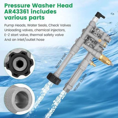AR43361 fits the Troy Bilt SRMW2.3G28 high pressure cleaning pump head assembly. (1/5)