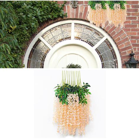 Décoration artificielle de glycine à 6 feuilles, fleur en soie, arbuste artificiel d'intérieur, décoration couleur champagne (1/5)