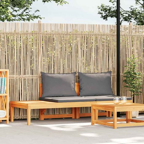 Gartenbank mit Tisch & Dunkelgrauen Kissen Massivholz Akazie